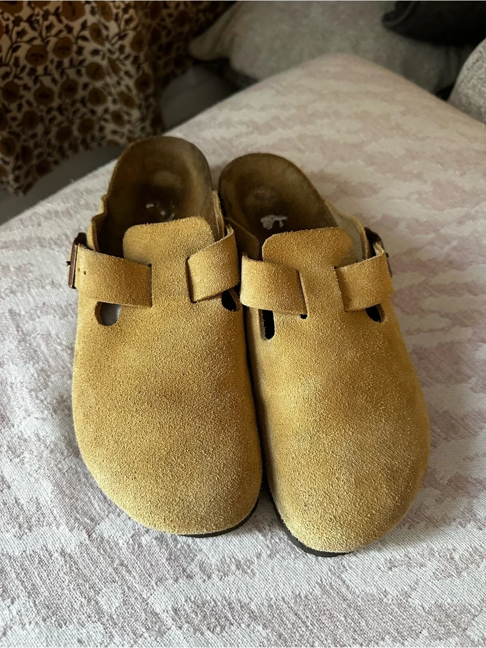Birkenstock Boston Suede Clog Mules in Tan - Warm Yellow - Picture 1 of 5